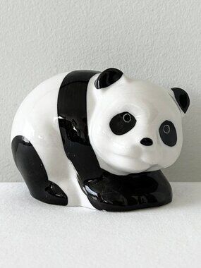 Vintage Panda Bear Figurine Glossy Ceramic MCM Black White Beswick?